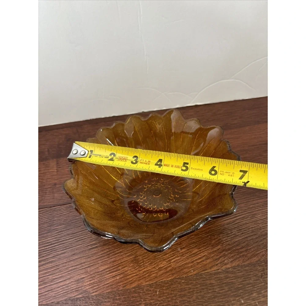 Vintage Indiana Amber Glass Lily‎ Pons Sunflower Bowl Candy Dish 7